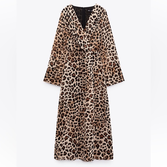 NWT ZARA LEOPARD ANIMAL PRINT MIDI DRESS SIZE XS NWT - Picture 2 of 5